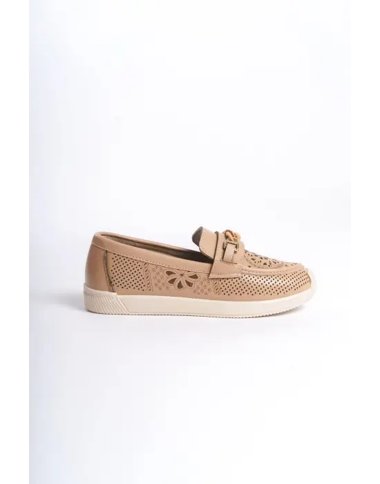 Omarı Çiçek Desenli Rahat Tabanlı Babet Ayakkabı - Ten