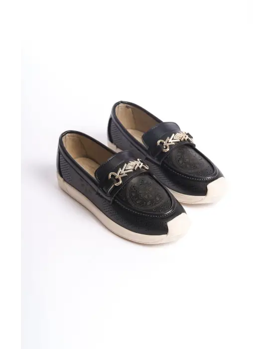 Omarı Çiçek Desenli Rahat Tabaan Bayan Babet Ayakkabı Siyah