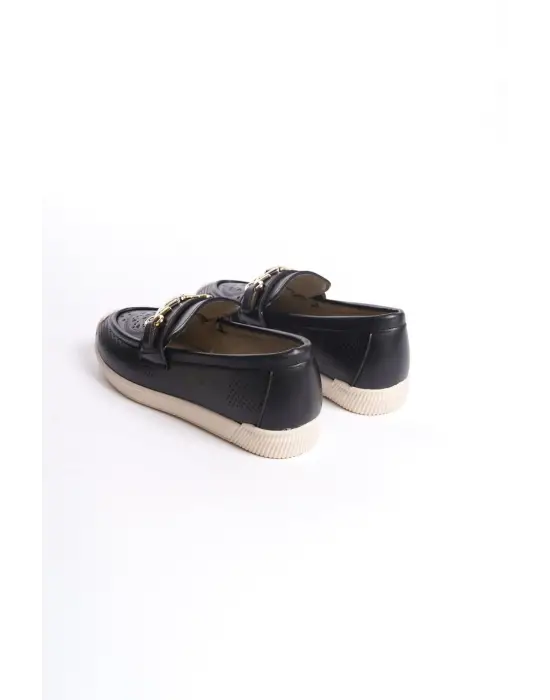 Omarı Çiçek Desenli Rahat Tabaan Bayan Babet Ayakkabı Siyah