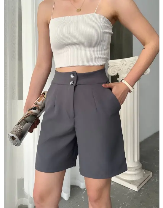 Omarı Hafif ve Rahat Çift Düğmeli Yaz Şortu