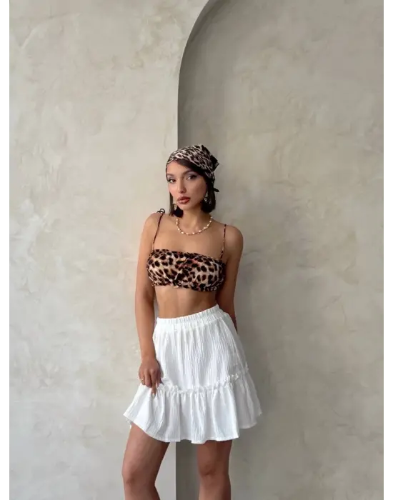 Omarı Beyaz Çingene Keten Etek - Yumuşak Dokulu ve Şık Model