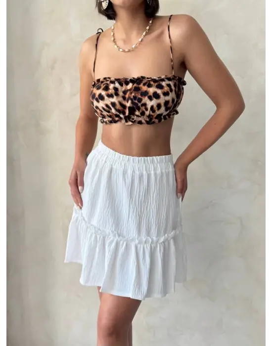 Omarı Beyaz Çingene Keten Etek - Yumuşak Dokulu ve Şık Model