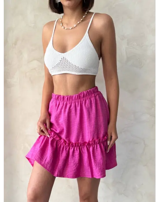 Omarı Fuşya Keten Etek