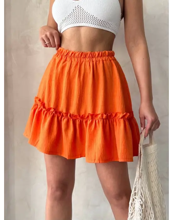Omarı Turuncu Çingene Keten Etek