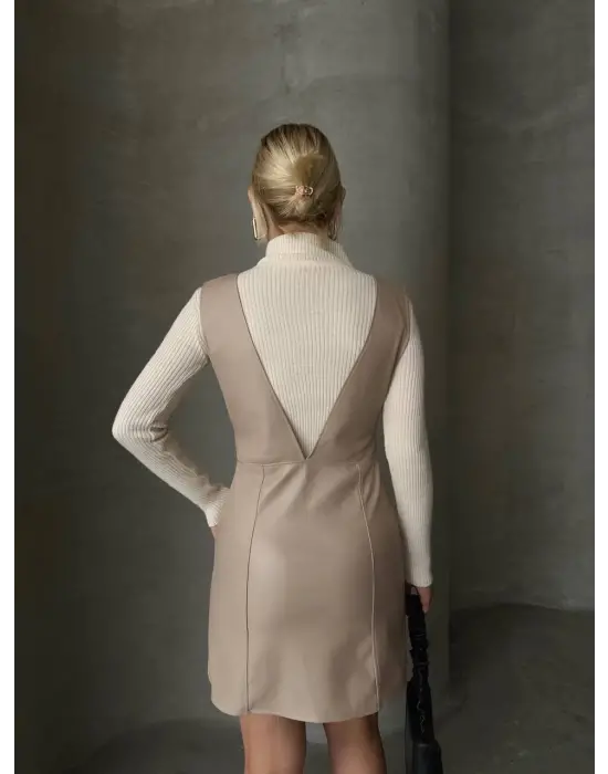 Omarı Deri Jile Elbise Bej, Şık ve Trendy Stil için Ideal Seçim