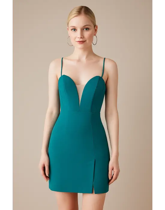 Omarı Derin V Yaka Sırt Dekolteli Mini Elbise - Fırsat Ürünü