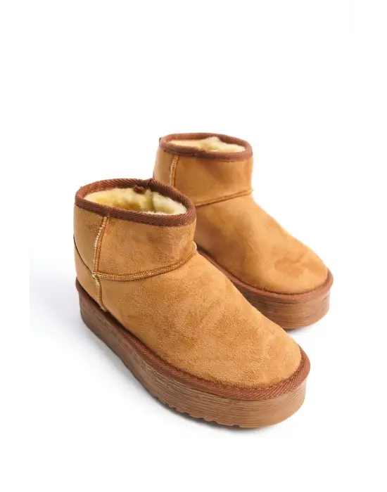 Omarı Kürklü Kısa Süet Bayan Bot - Günlük Şık Tasarım