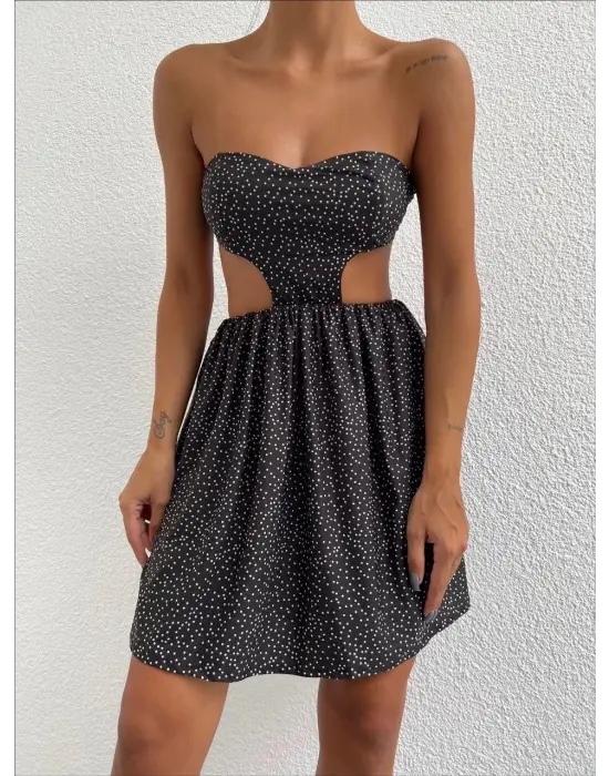 Omarı Işıltılı Straplez Elbise