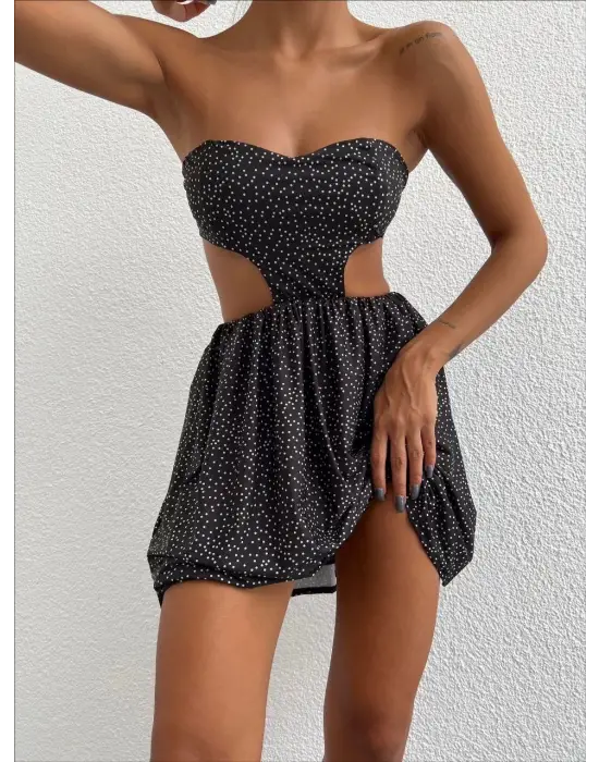 Omarı Işıltılı Straplez Elbise