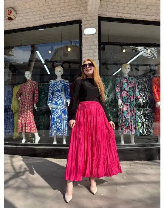 Omarı Parlak Fuşya Renkli Dizayn Eteği