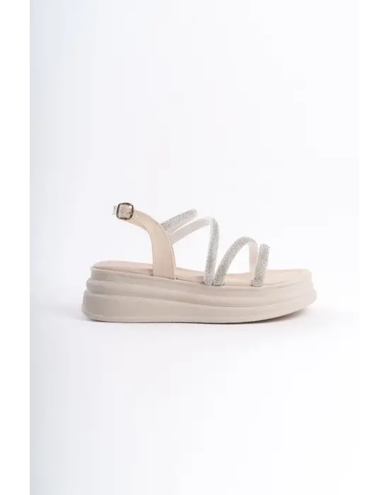 Omarı İnce Tokalı Taşlı Rahat Tabanlı Bayan Sandalet