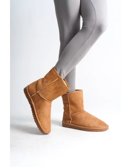 Omarı Süet İçi Kürklü Bayan Günlük Bot - Taba