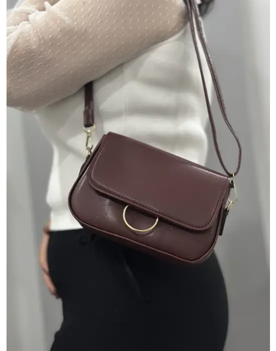 Omarı Kahve Doku Desenli Cilt Çanta