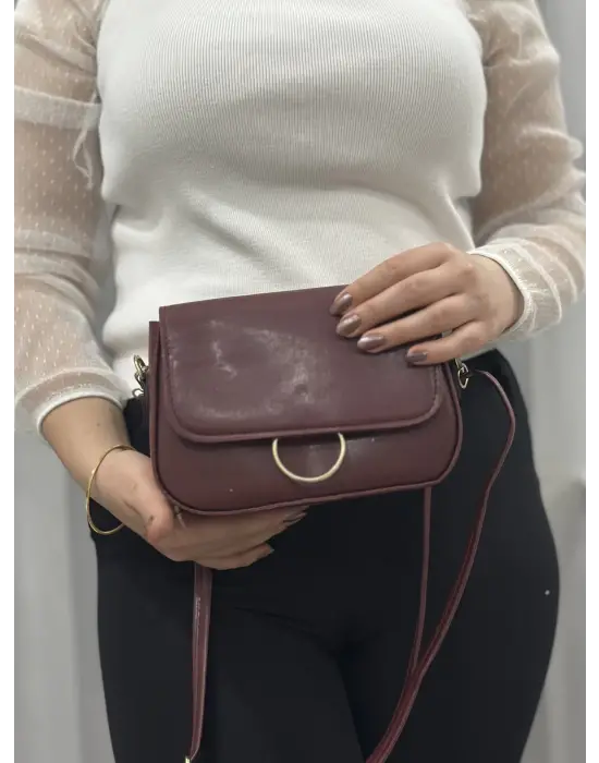 Omarı Kahve Doku Desenli Cilt Çanta