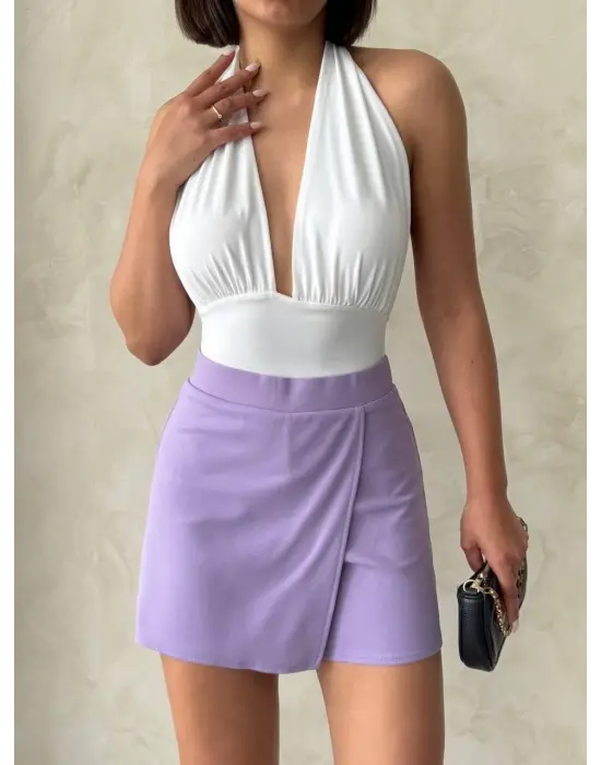 Omarı Lila Kapaklı Şort Etek - Trend Moda İlkbahar Koleksiyonu
