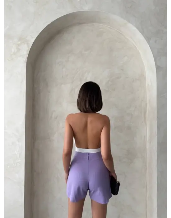 Omarı Lila Kapaklı Şort Etek - Trend Moda İlkbahar Koleksiyonu