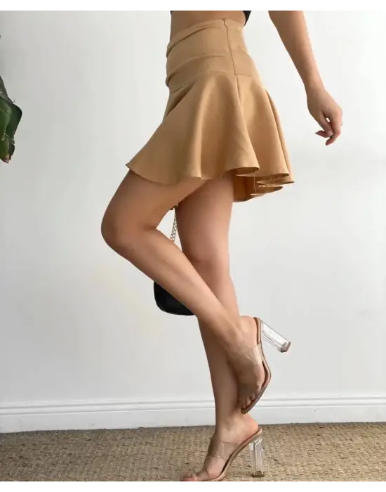 Omarı Büzgülü Camel Etek Modası