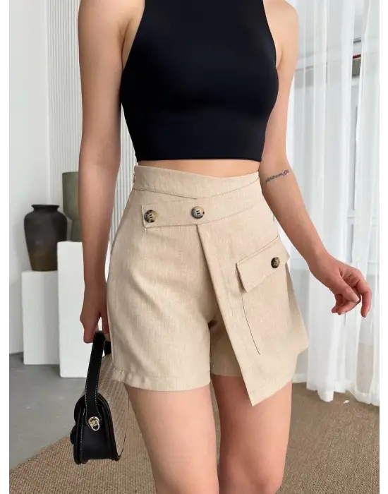 Omarı Şık ve Rahat Tek Cep Detaylı Etek Şort Modeli