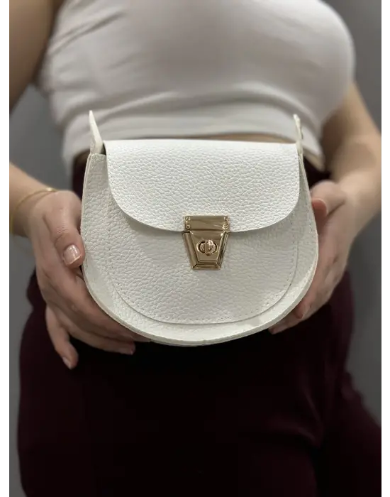 Omarı Elegan Beyaz Deri Cilt Çanta