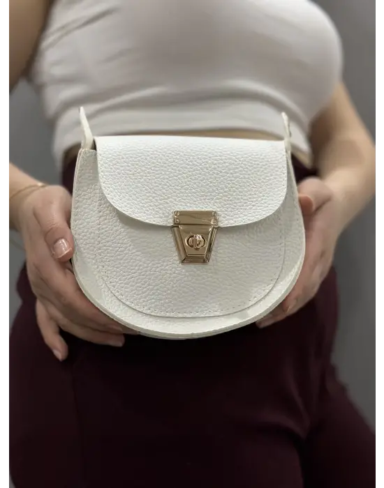 Omarı Elegan Beyaz Deri Cilt Çanta