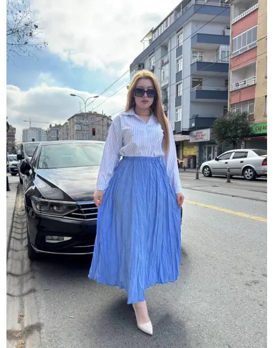 Omarı Kadife Kraş Etek - Trendy ve Şık Model