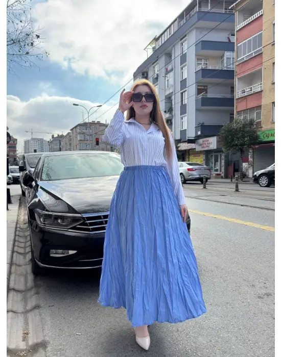 Omarı Kadife Kraş Etek - Trendy ve Şık Model