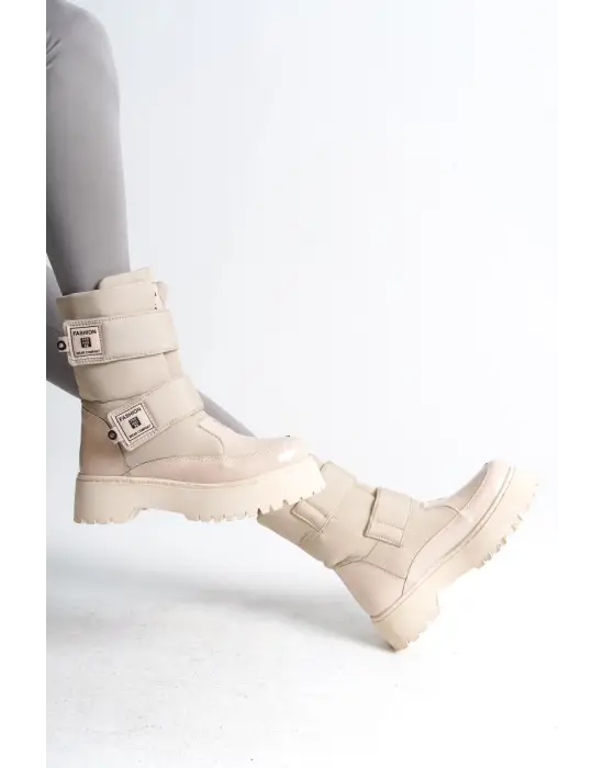 Omarı Elegan Paraşüt Kumaş Rugan Bayan Bot - Krem