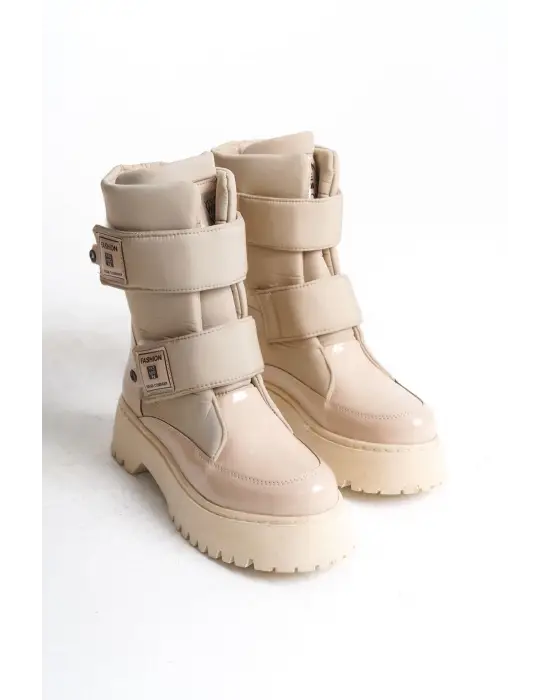 Omarı Elegan Paraşüt Kumaş Rugan Bayan Bot - Krem