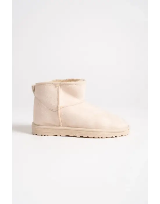 Omarı İçi Kürklü Tabaan Süet Bayan Bot - Krem