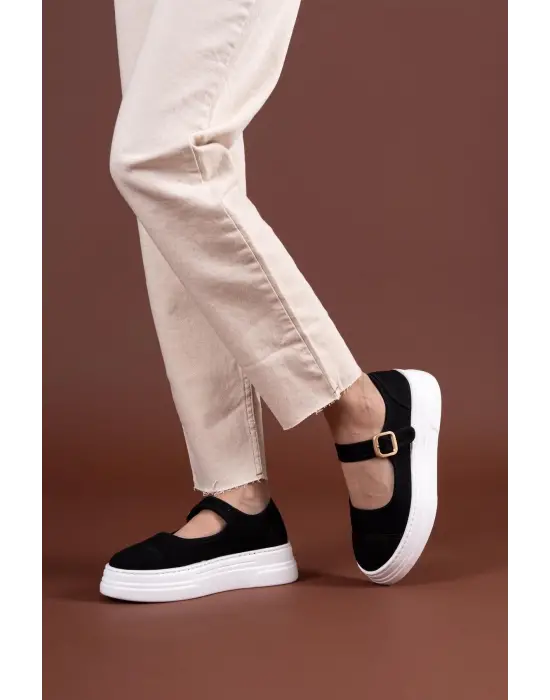 Omarı Hafif Siyah Keten Spor Ayakkabı