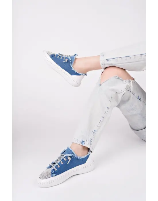 Omarı Mavi Kot Bağcıklı Spor Ayakkabı