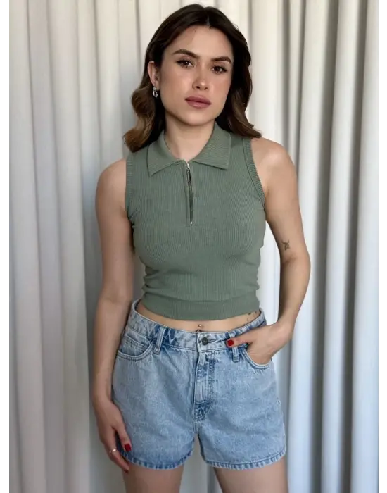 Omarı Fermuar Detaylı Kısa Crop Ürünü