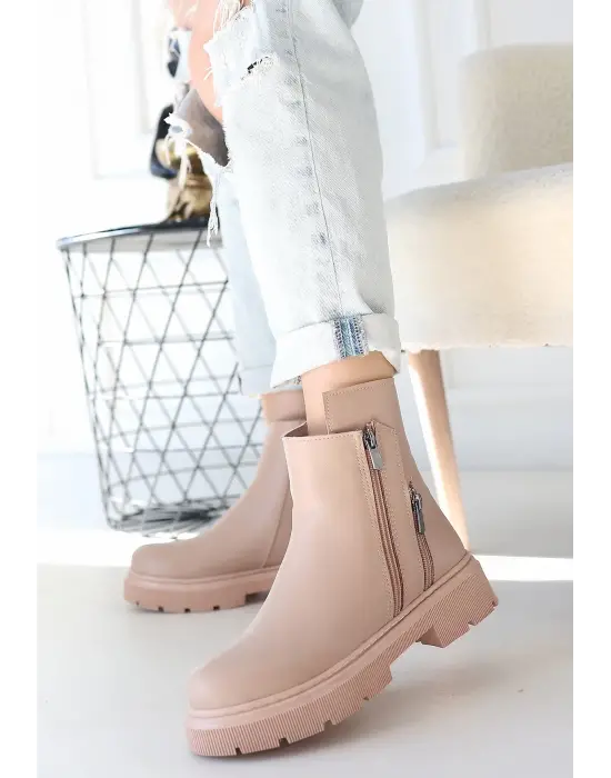 Omarı Nude Fermuar Detaylı Cilt Bot