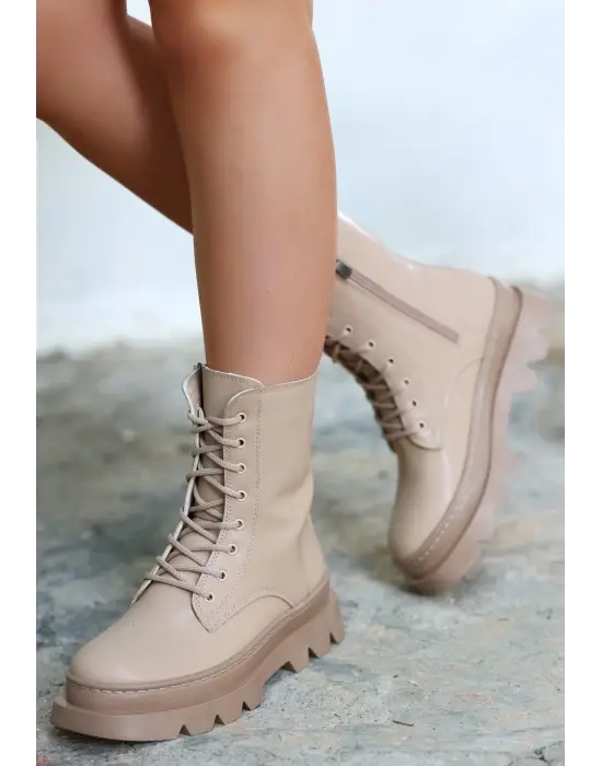 Omarı Elegan Nude Bağcıklı Bot Modası