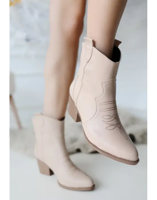 Omarı Deri Cilt Topuklu Bot