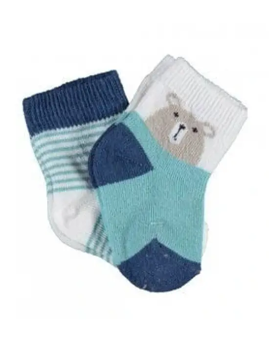 Omarı Organik Kız Çorap Seti Yeşil Teddy Bear Desenli