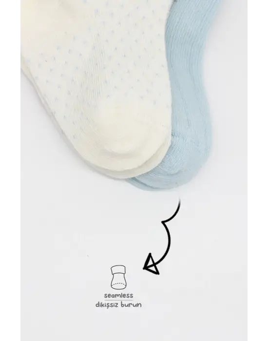 Omarı Organik Penye Soket Çorap 2li Set - Mavi Ekru