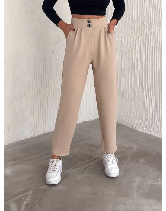 Omarı Krep Pantolon Çift Düğmeli Örme Modeller - gl00my