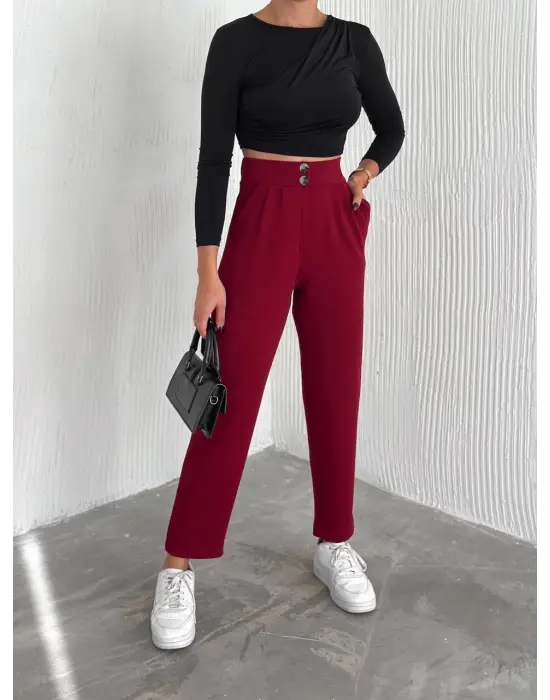 Omarı Rahat Ve Şık Örme Krep Pantolon