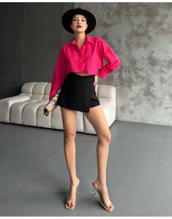 Omarı Fuşya Poplin Crop Gömlek