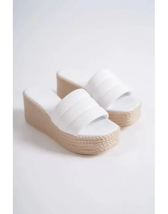 Omarı Rahat Dolgu Topuklu Bayan Terlik - Tabaan Örgülü