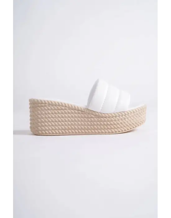 Omarı Rahat Dolgu Topuklu Bayan Terlik - Tabaan Örgülü