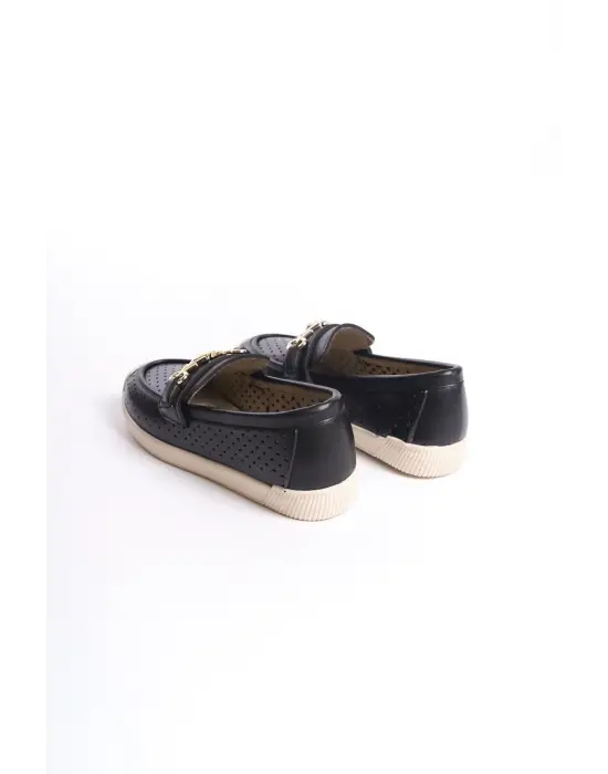 Omarı Kalp Desenli Rahat Bağcıksız Bayan Babet Ayakkabı - Siyah