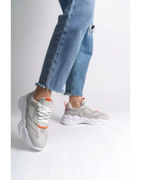 Omarı Rahat Tabanlı Tokyo Bayan Spor Ayakkabı Gri/Turuncu