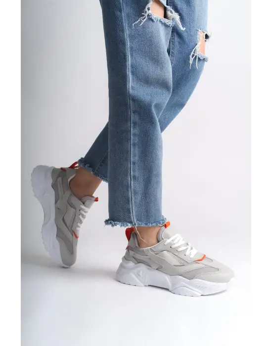 Omarı Rahat Tabanlı Tokyo Bayan Spor Ayakkabı Gri/Turuncu