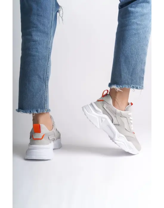 Omarı Rahat Tabanlı Tokyo Bayan Spor Ayakkabı Gri/Turuncu