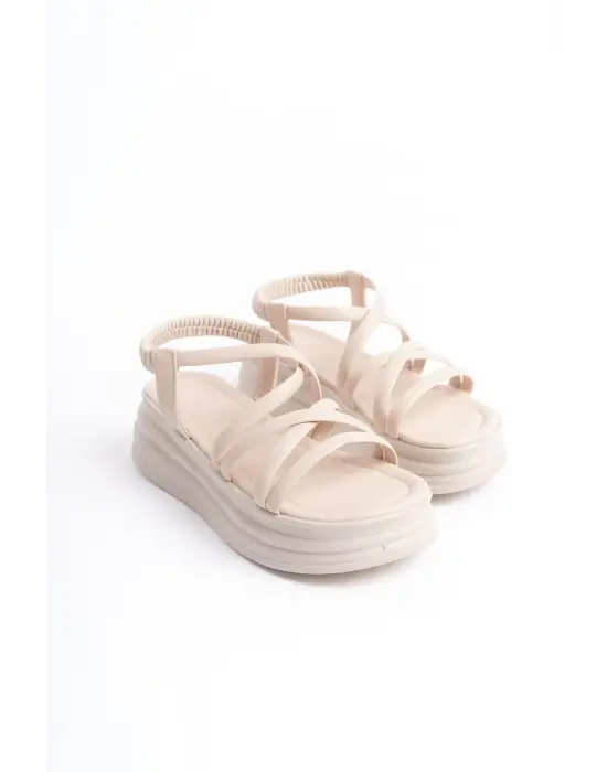 Omarı Rahat Tabanlı Tabaan Bayan Sandalet - Krem
