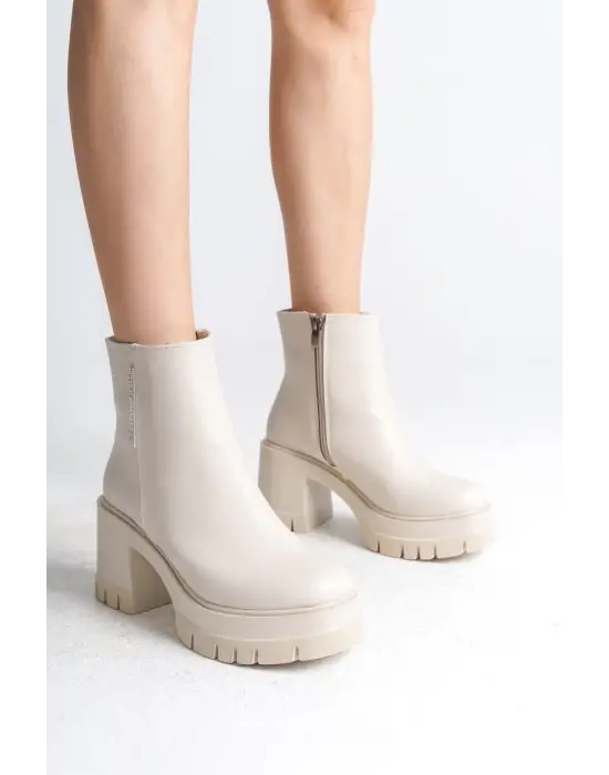 Omarı Yüksek Topuklu Fermuarlı Rahat Bot