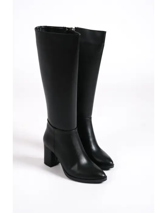 Omarı Bağcıksız Fermuarlı Tabaan Bayan Çizme - Siyah