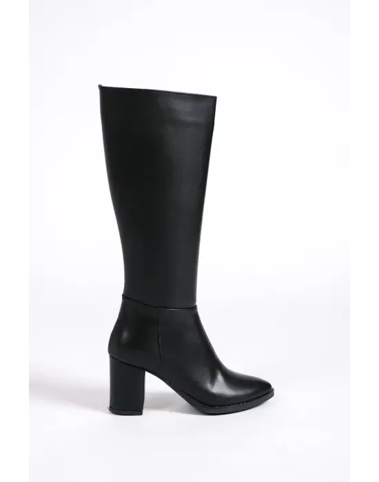 Omarı Bağcıksız Fermuarlı Tabaan Bayan Çizme - Siyah